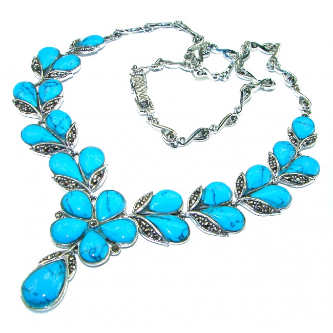 Genuine inlay Turquoise Marcasite .925 Sterling Silver handmade handcrafted Necklace