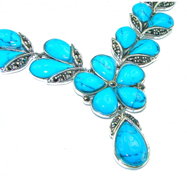 Genuine inlay Turquoise Marcasite .925 Sterling Silver handmade handcrafted Necklace