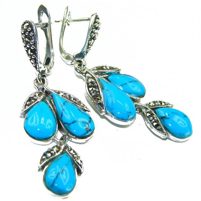 Great authentic inlay Turquoise .925 Sterling Silver handcrafted Earrings