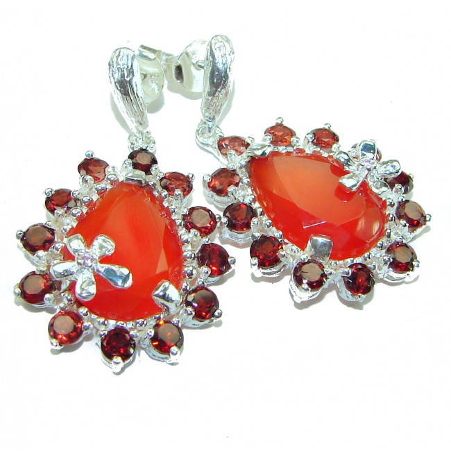 Sublime natural Orange Carnelian .925 Sterling Silver handmade earrings