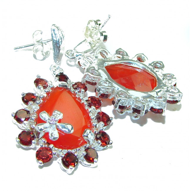 Sublime natural Orange Carnelian .925 Sterling Silver handmade earrings