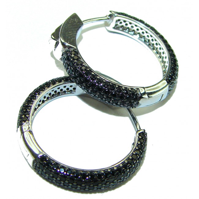 Precious genuine Black Spinel .925 Sterling Silver hoop earrings