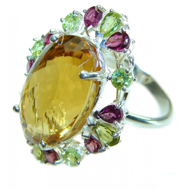 Huge 24.8 carat Genuine Lemon Quartz .925 Sterling Silver handcrafted ring size 8 3/4