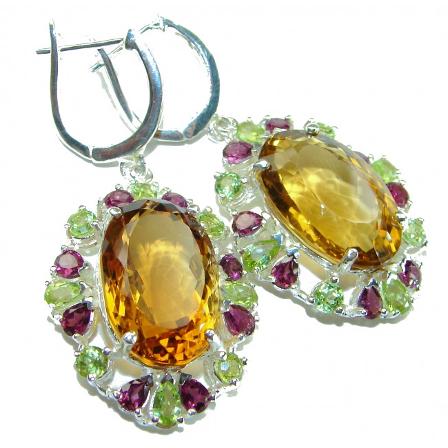 Huge 29.8 carat Genuine Lemon Quartz .925 Sterling Silver handmade Statement earrings