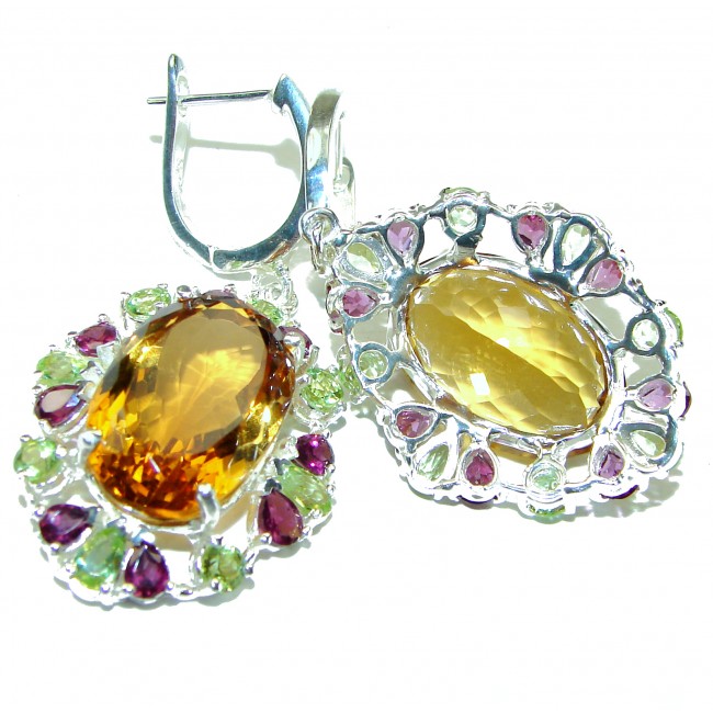 Huge 29.8 carat Genuine Lemon Quartz .925 Sterling Silver handmade Statement earrings