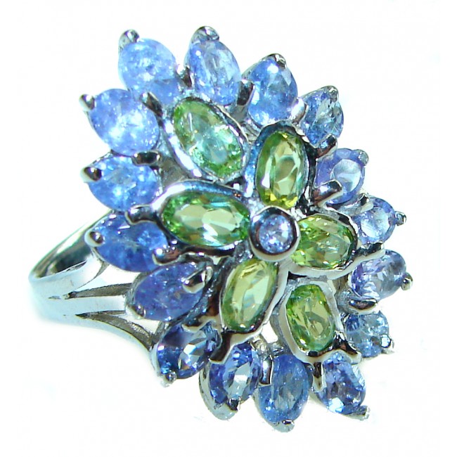 Marigolds authentic Peridot Tanzanite .925 Sterling Silver handcrafted Statement Ring size 8