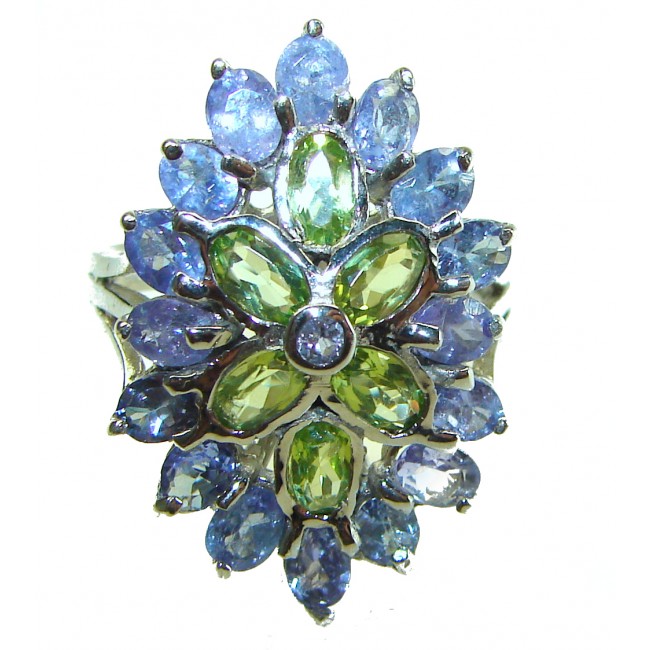 Marigolds authentic Peridot Tanzanite .925 Sterling Silver handcrafted Statement Ring size 8