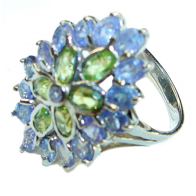 Marigolds authentic Peridot Tanzanite .925 Sterling Silver handcrafted Statement Ring size 8