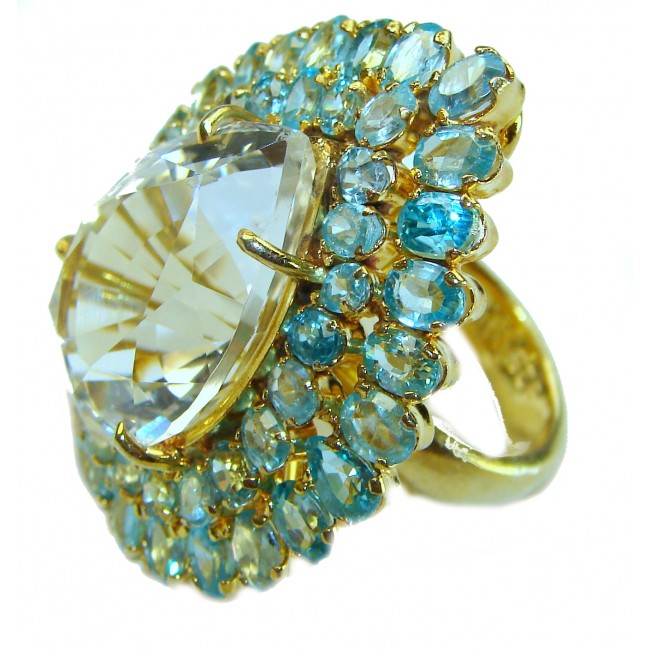 Snow Queen Huge White Topaz 14K Gold over .925 Sterling Silver handmade Statement Ring size 6 1/2