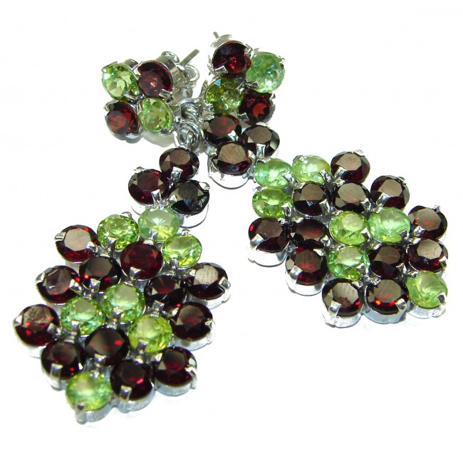 Luxurious oversized natural Garnet Peridot .925 Sterling Silver handmade earrings