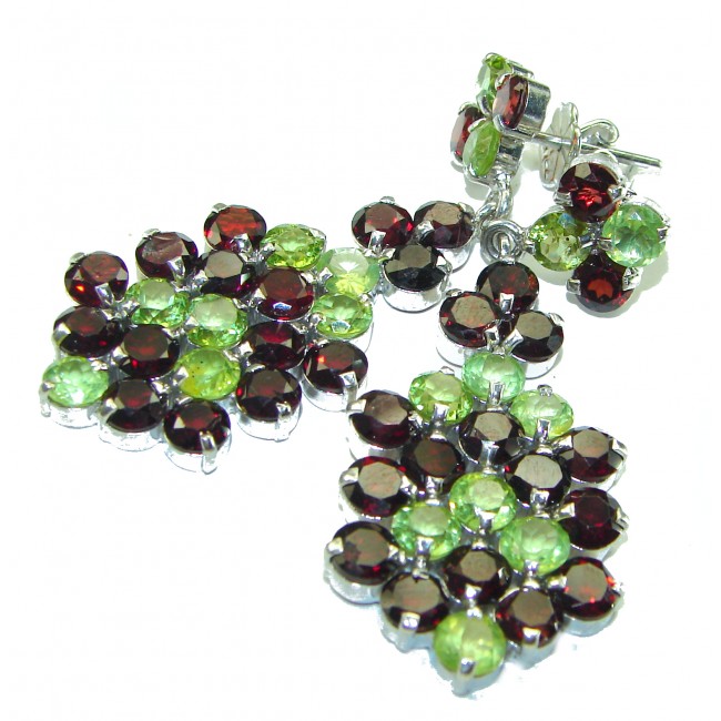 Luxurious oversized natural Garnet Peridot .925 Sterling Silver handmade earrings