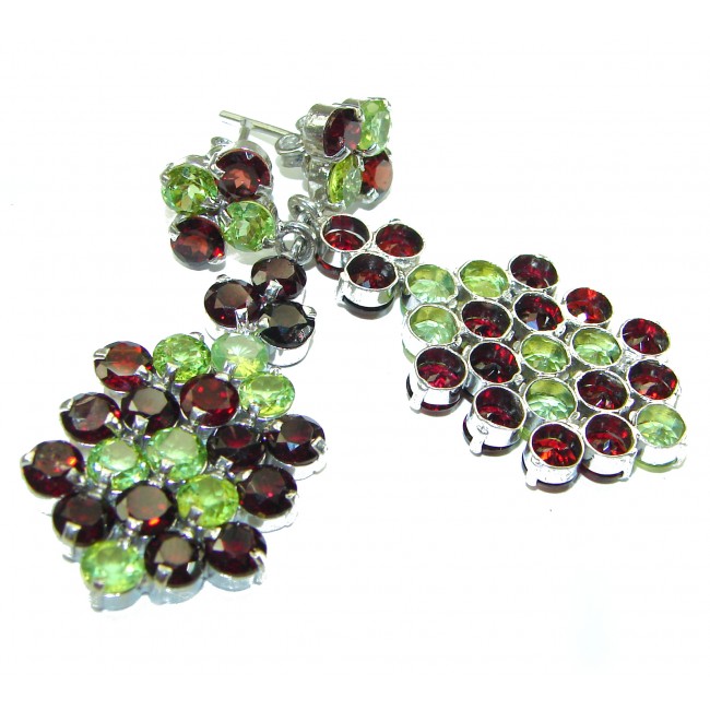 Luxurious oversized natural Garnet Peridot .925 Sterling Silver handmade earrings