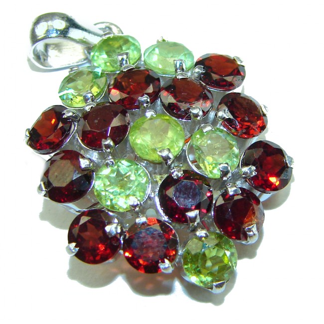 Luxurious natural Garnet Peridot .925 Sterling Silver handmade Pendant