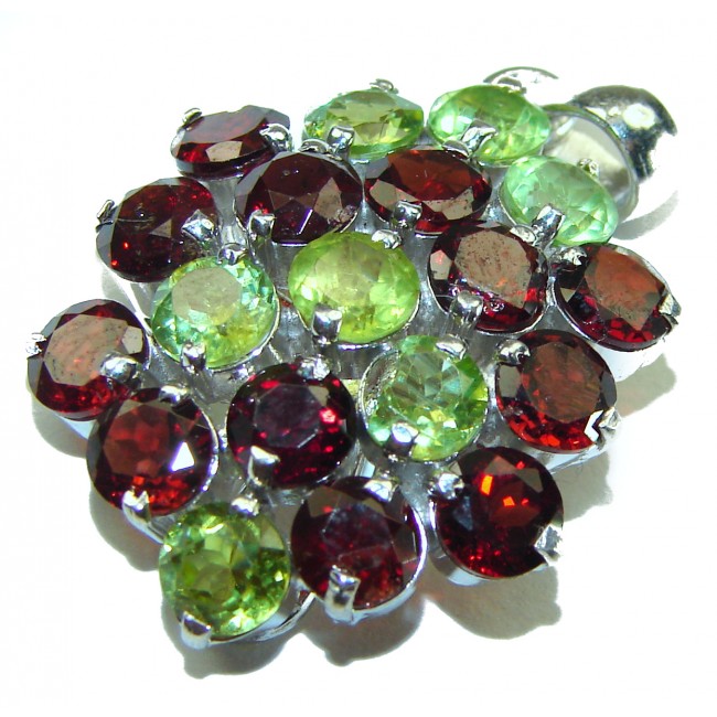 Luxurious natural Garnet Peridot .925 Sterling Silver handmade Pendant