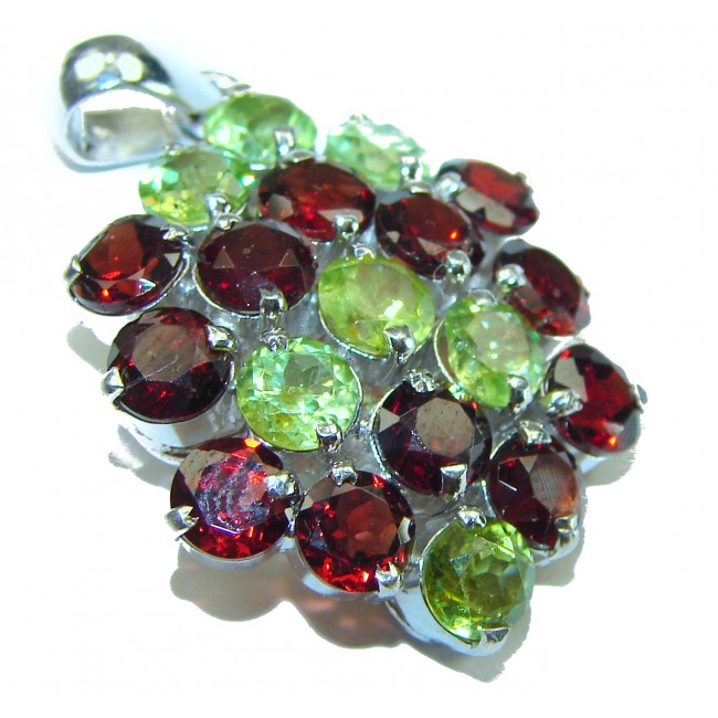 Luxurious natural Garnet Peridot .925 Sterling Silver handmade Pendant