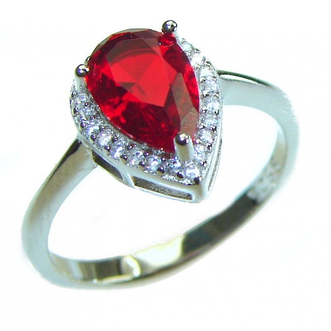 Red Brilliance 2.5 carat Ruby .925 Silver handcrafted Cocktail Ring s. 6 1/4