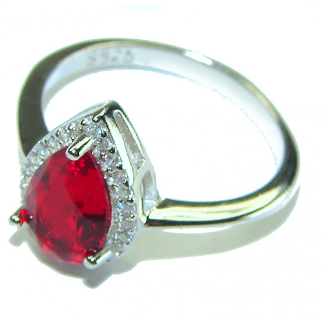 Red Brilliance 2.5 carat Ruby .925 Silver handcrafted Cocktail Ring s. 6 1/4