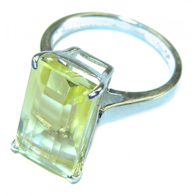 10.8 carat Genuine Lemon Quartz .925 Sterling Silver handcrafted ring size 7 1/2