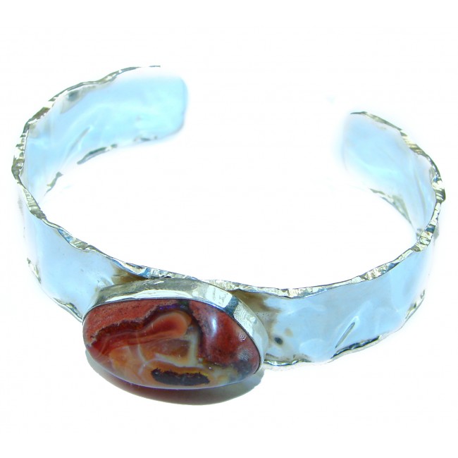 Mexican Fire Opal hammered .925 Sterling Silver handcrafted Bracelet / Cuff