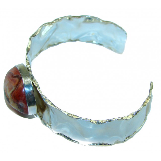 Mexican Fire Opal hammered .925 Sterling Silver handcrafted Bracelet / Cuff