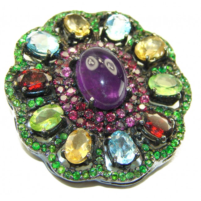 Divine Vintage Design Amethyst black rhodium over .925 Sterling Silver handcrafted Pendant & Brooch