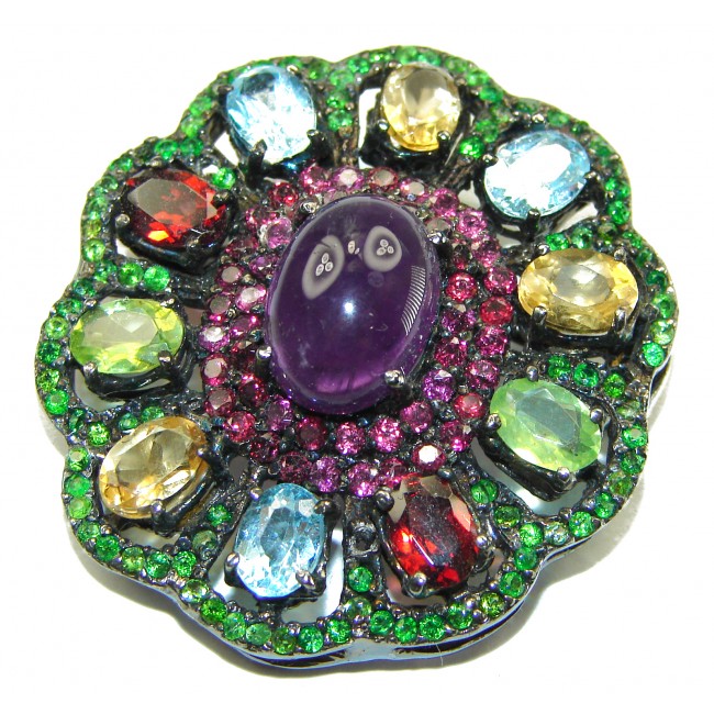 Divine Vintage Design Amethyst black rhodium over .925 Sterling Silver handcrafted Pendant & Brooch