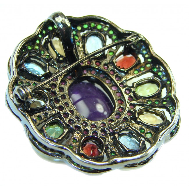 Divine Vintage Design Amethyst black rhodium over .925 Sterling Silver handcrafted Pendant & Brooch