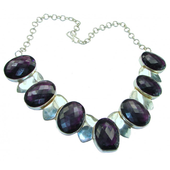 Bohemian Style - Stone of Peace authentic Amethyst .925 Sterling Silver handmade Large necklace