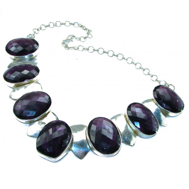 Bohemian Style - Stone of Peace authentic Amethyst .925 Sterling Silver handmade Large necklace