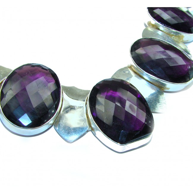 Bohemian Style - Stone of Peace authentic Amethyst .925 Sterling Silver handmade Large necklace