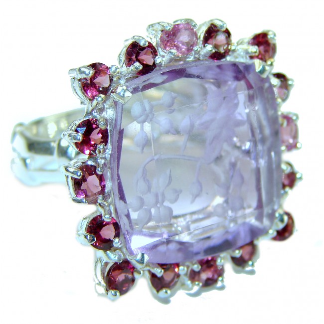 My Garden of Eden 25.5 carat Amethyst .925 Sterling Silver Handcrafted Large Ring size 8 1/4