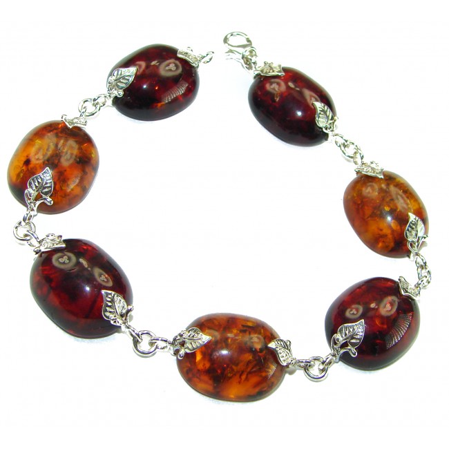 Cognac Color Beautiful Amber .925 Sterling Silver handcrafted Bracelet