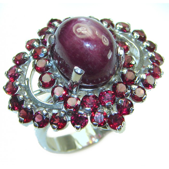 Precious Genuine Kasmir Star Ruby .925 Sterling Silver handmade ring size 7 3/4