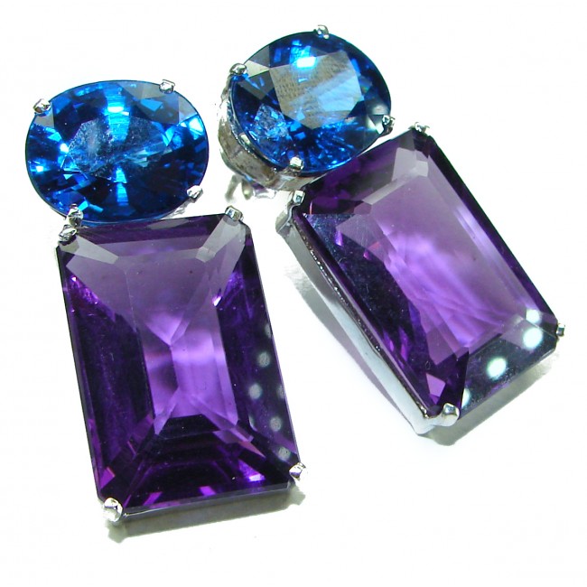 Allure Natural Amethyst London Blue Topaz .925 Sterling Silver handcrafted earrings