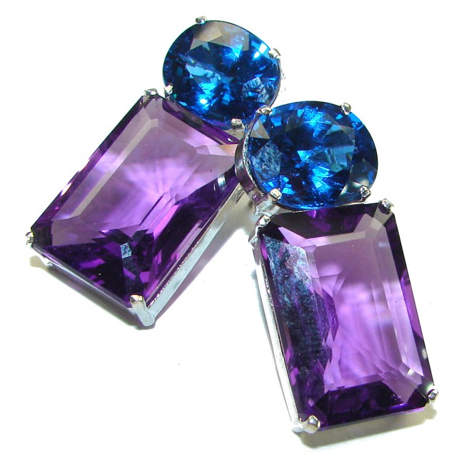 Allure Natural Amethyst London Blue Topaz .925 Sterling Silver handcrafted earrings