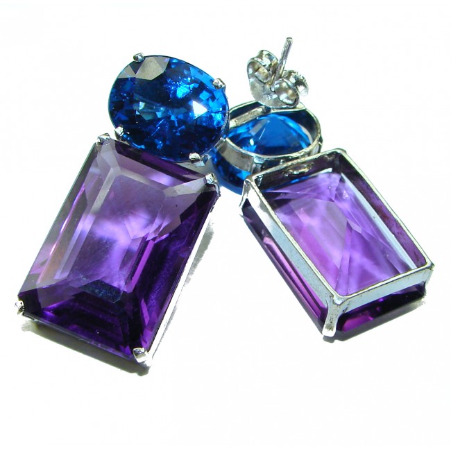 Allure Natural Amethyst London Blue Topaz .925 Sterling Silver handcrafted earrings