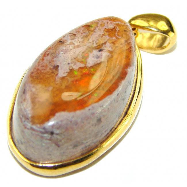 Natural Mexican Fire Opal 18K Gold over .925 Sterling Silver handmade Pendant