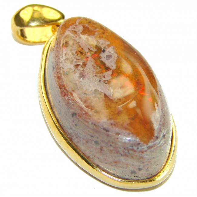 Natural Mexican Fire Opal 18K Gold over .925 Sterling Silver handmade Pendant