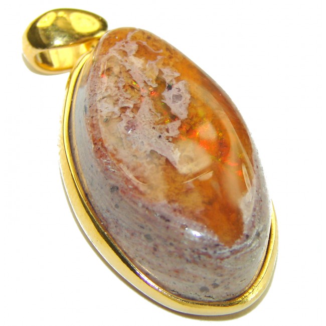 Natural Mexican Fire Opal 18K Gold over .925 Sterling Silver handmade Pendant