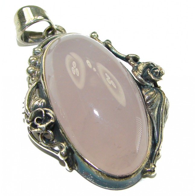 Vintage Beauty quality Rose Quartz .925 Sterling Silver handmade Pendant