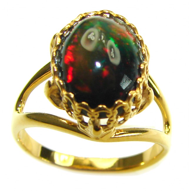 A Milky Way Genuine 5.9 carat Black Opal 18K Gold over .925 Sterling Silver handmade Ring size 7 1/4