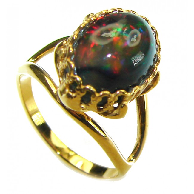 A Milky Way Genuine 5.9 carat Black Opal 18K Gold over .925 Sterling Silver handmade Ring size 7 1/4