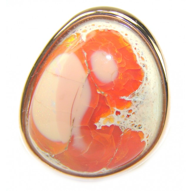 Queen of Fire best quality Mexican Opal 18K Gold over .925 Sterling Silver handmade ring 8 1/4