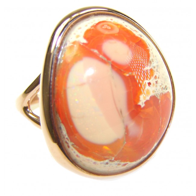 Queen of Fire best quality Mexican Opal 18K Gold over .925 Sterling Silver handmade ring 8 1/4