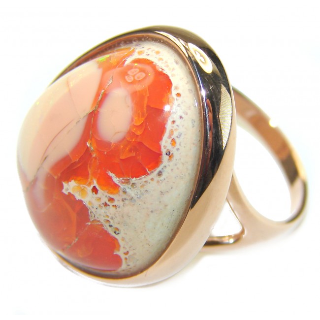 Queen of Fire best quality Mexican Opal 18K Gold over .925 Sterling Silver handmade ring 8 1/4