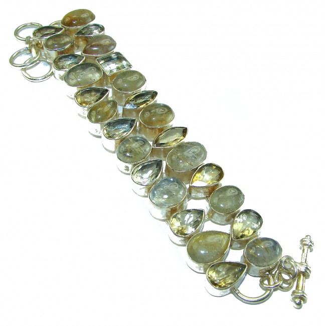 Great Quality Golden Rutilated Quartz .925 Sterling Silver handcrafted Statement Bracelet