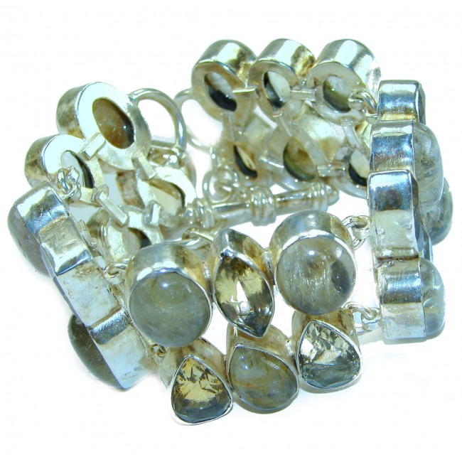 Great Quality Golden Rutilated Quartz .925 Sterling Silver handcrafted Statement Bracelet