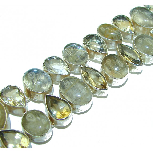 Great Quality Golden Rutilated Quartz .925 Sterling Silver handcrafted Statement Bracelet