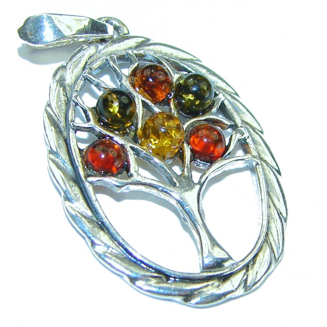 Family Tree Design Polish Amber .925 Sterling Silver handcrafted Pendant