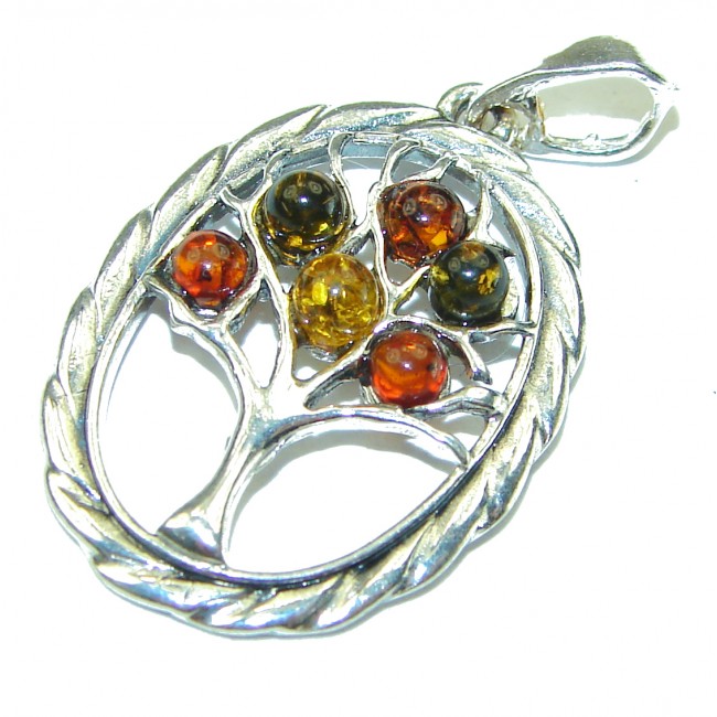 Family Tree Design Polish Amber .925 Sterling Silver handcrafted Pendant